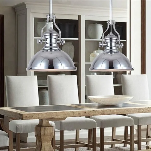 Industrial Polished Nickel One-Light Pendant Light - Kitchen - Picture 3 of 3